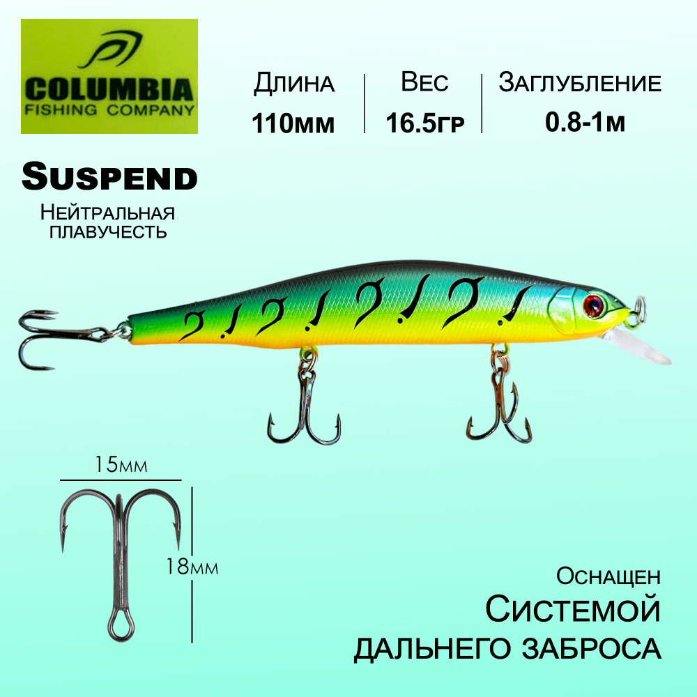 Воблер Columbia Fishing 110мм / 16.5гр / 0.8-1м Orbit Нейтральный Suspend Суспендер Minnow Мелководный #1