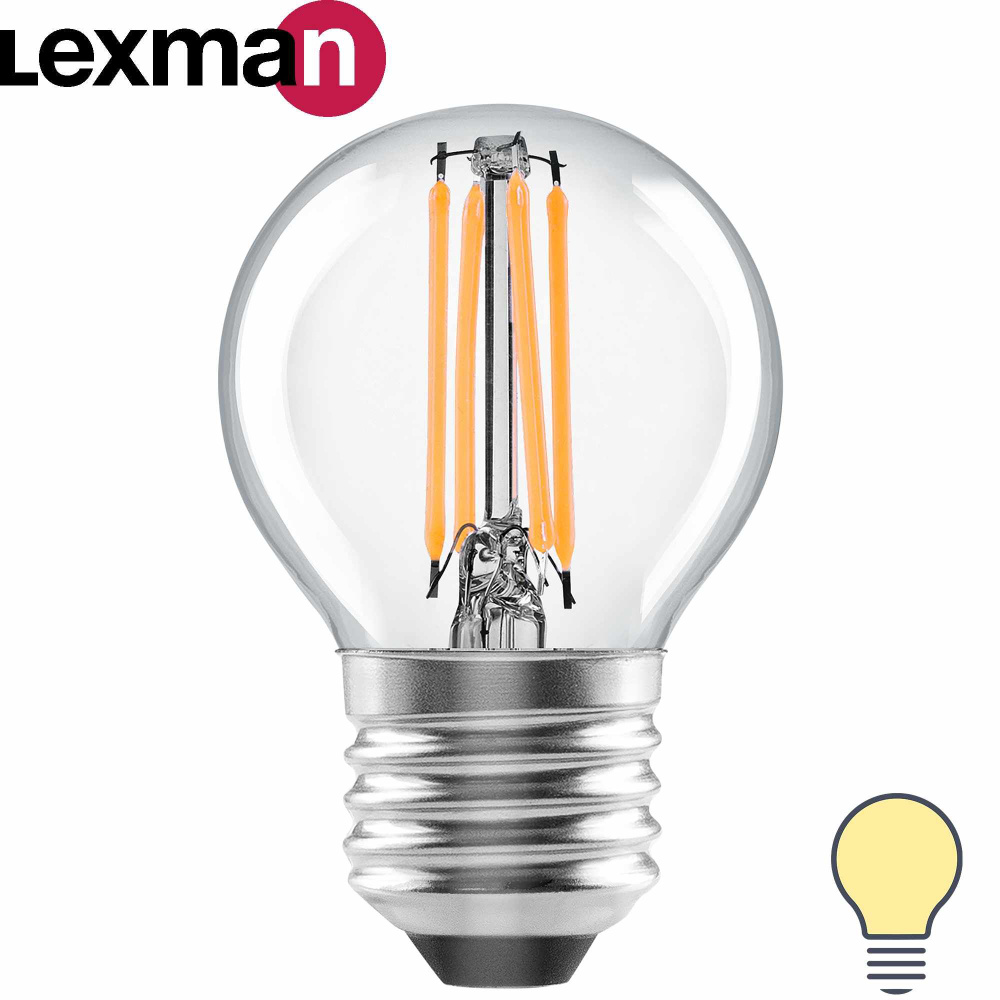 Lexman Лампочка Лампа светодиодная E27 220-240 В 5 Вт шар прозрачная 600 лм теплый белый свет, E27, 1 #1