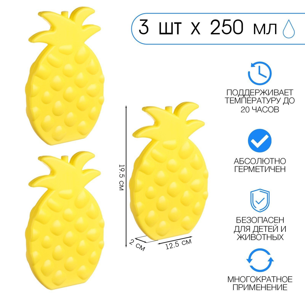 Аккумулятор холода "Мастер К. Ананас", 250 мл, 19,5 х 12,5 см, желтый, набор 3 шт  #1
