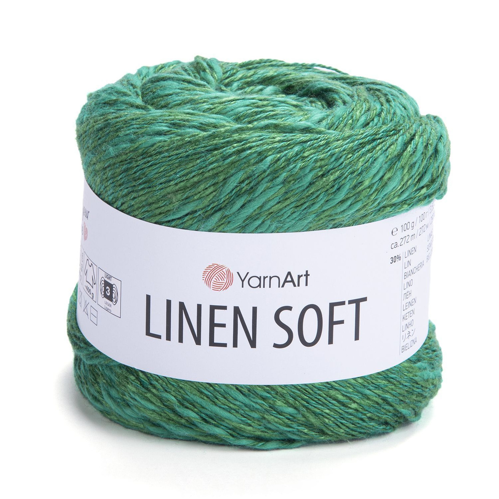 Пряжа Linen soft YarnArt - 7315 (изумруд), 30% лен, 36% вискоза, 34% хлопок, (100г, 272м) нитки для ручного #1