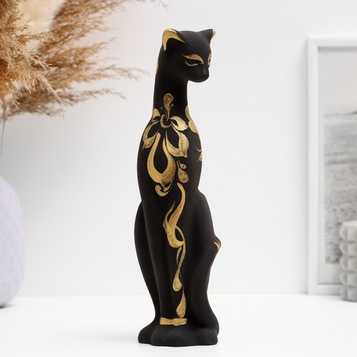Декоративная фигурка Хорошие сувениры "Кошка Багира" черная, вправо, роспись, 5х4х20 см  #1