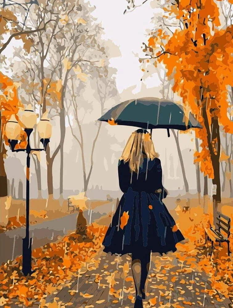 Картина по номерам КНР "Дождливая осень", роспись по холсту, 40х50 см  #1