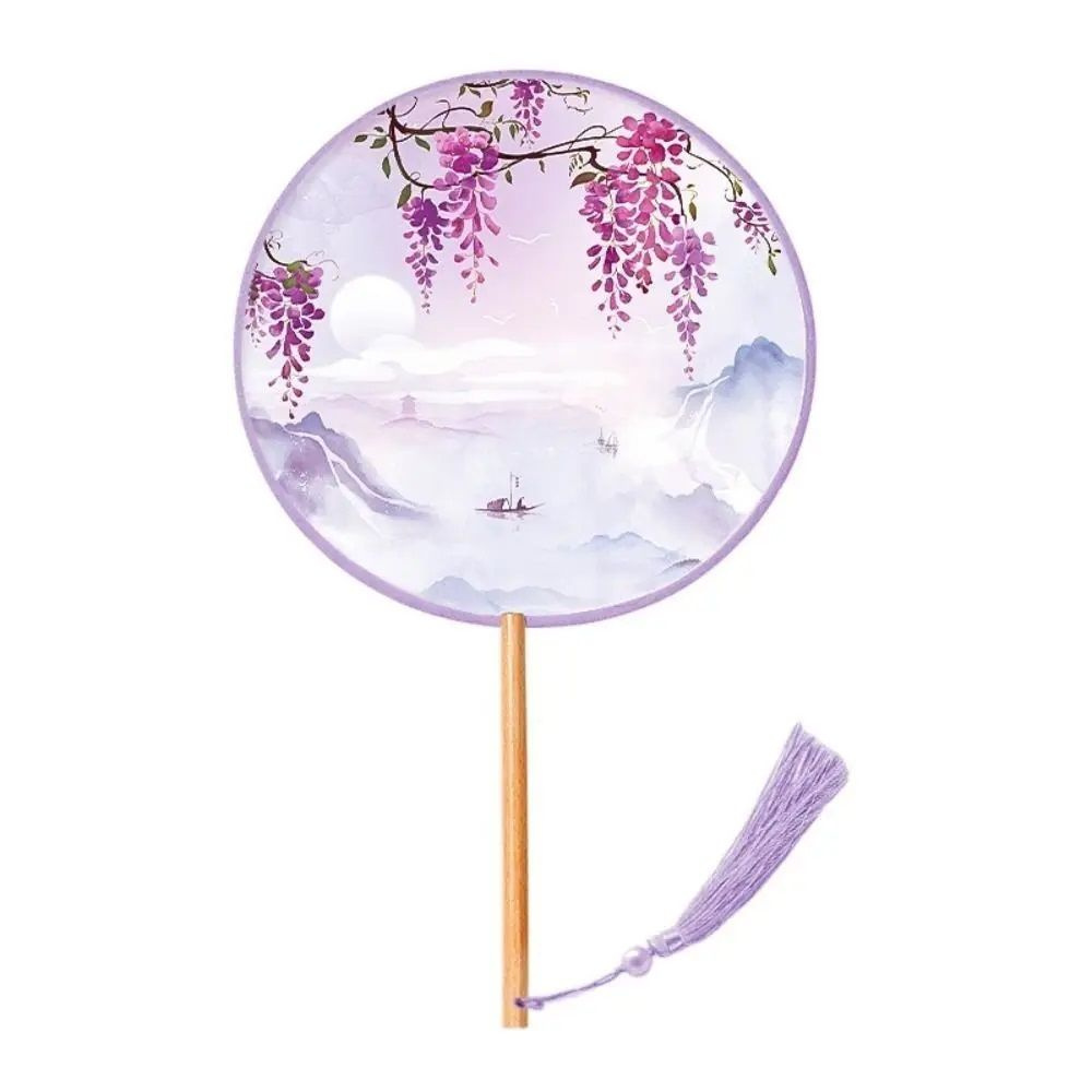 Веер круглый глициния фиолетовый прозрачный / Веер Утива в японском стиле / Опахало хань фу  #1