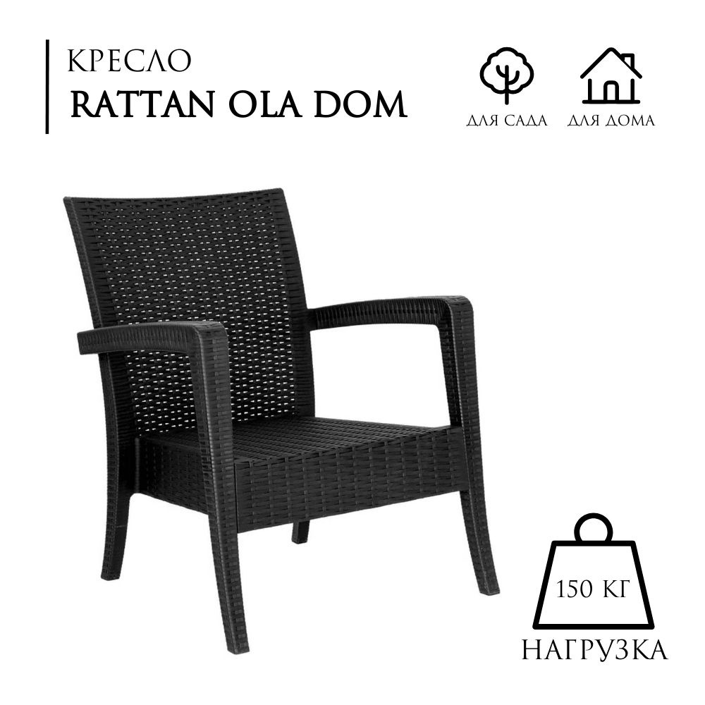 Садовое кресло -диван RATTAN Ola Dom пластик, цвет: антрацит, Элластик-пласт , для улицы/ AU-ROOM ГИПЕРМАРКЕТ #1