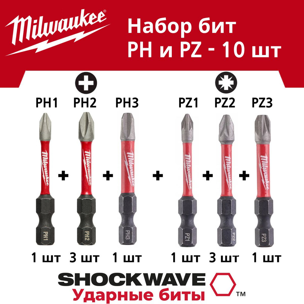 Бита Milwaukee SHOCKWAVE PH-PZ, длина 50мм, 10шт в наборе #1