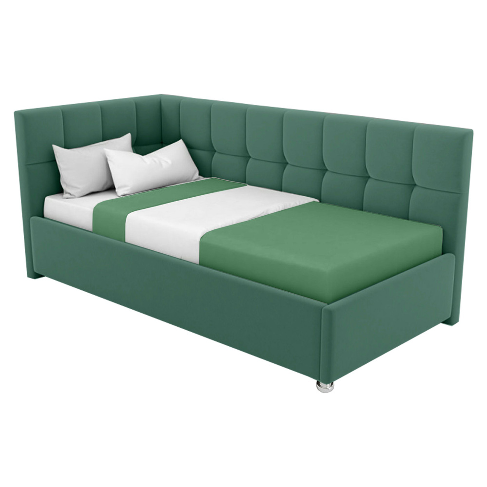 Двуспальная кровать Эльза 140x200 с подъемным механизмом и с коробом для белья велюр зеленый без ножек #1