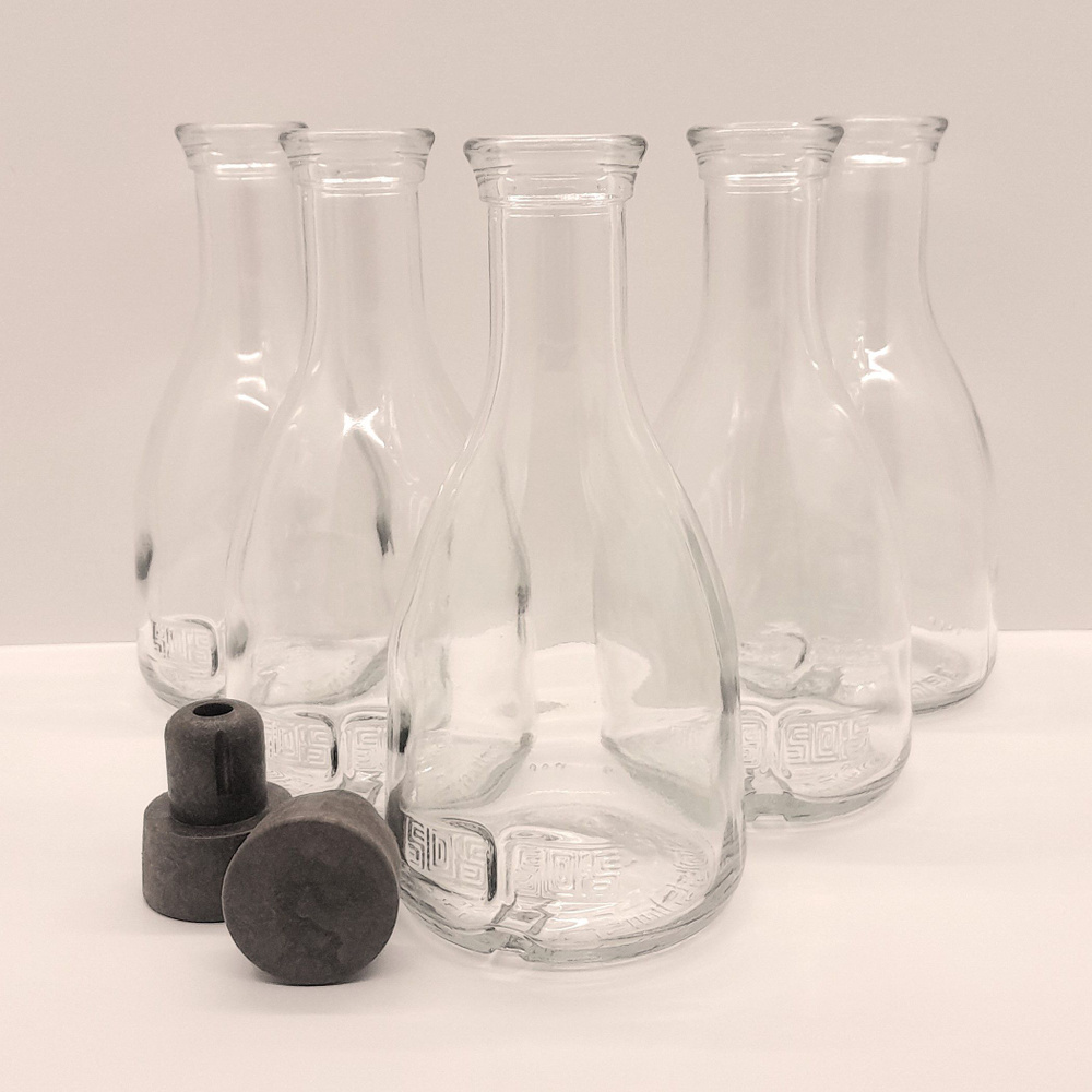 Набор стеклянных бутылок "Бэлл" 0,2л 5 штук с пробкой #1