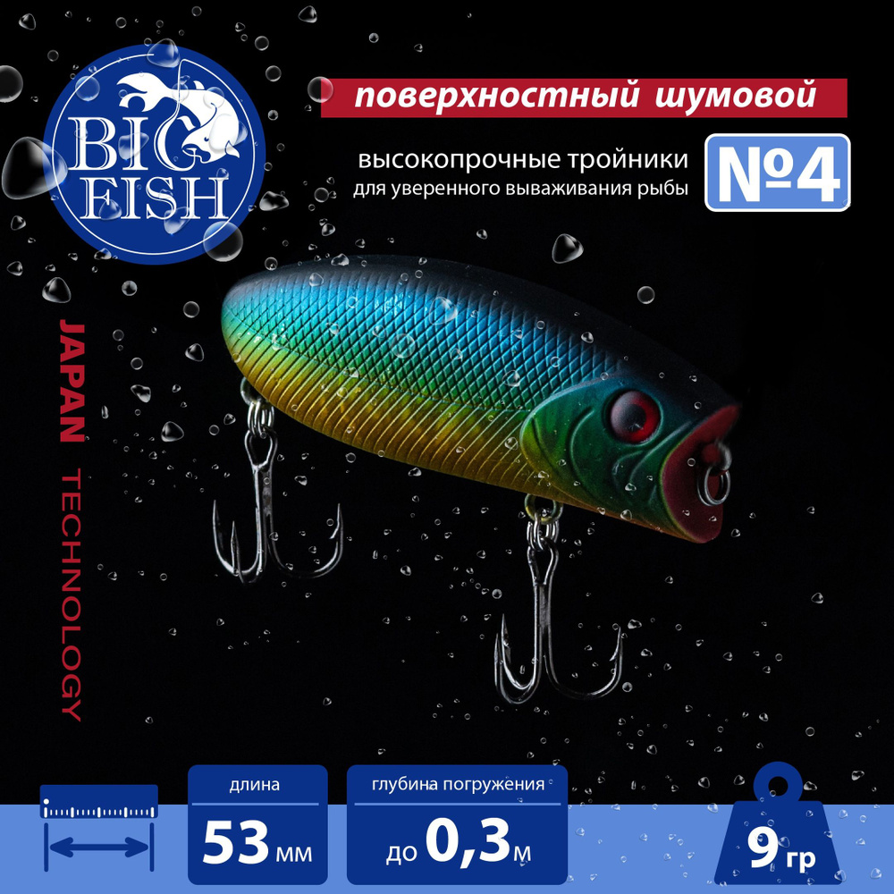 ПОППЕР Malas длина 57 мм, Вес 9 гр., глубина до 0.3 м / шумовой поверхостный / цвет 34  #1