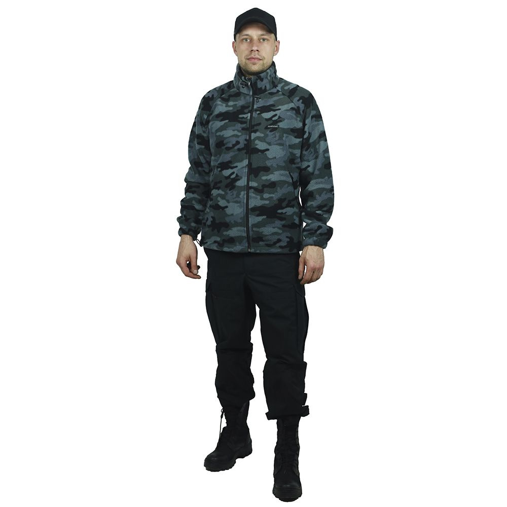 Тактическая теплая военная флисовая куртка (кофта / толстовка). Камуфляж охраны ЧОП синий (серый) камыш. #1