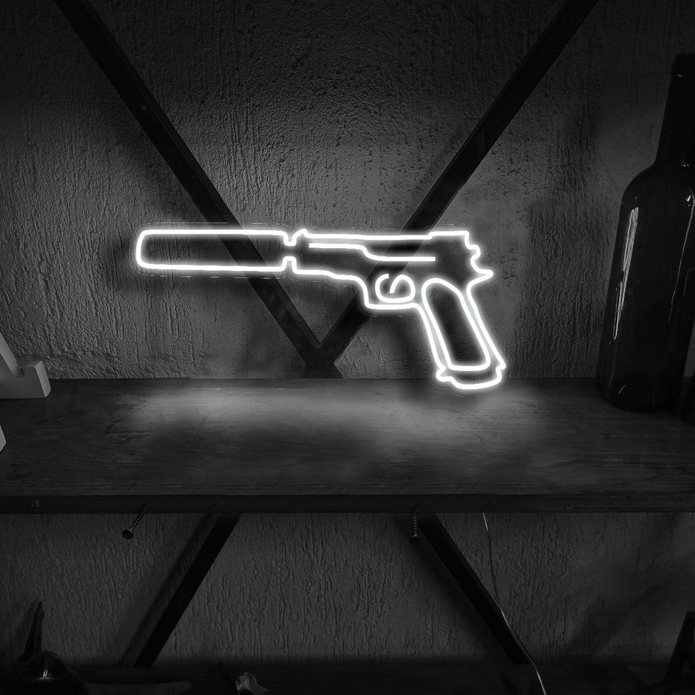 Светильник неоновый Elmarto Пистолет с глушителем, 40х18 см, белый  #1