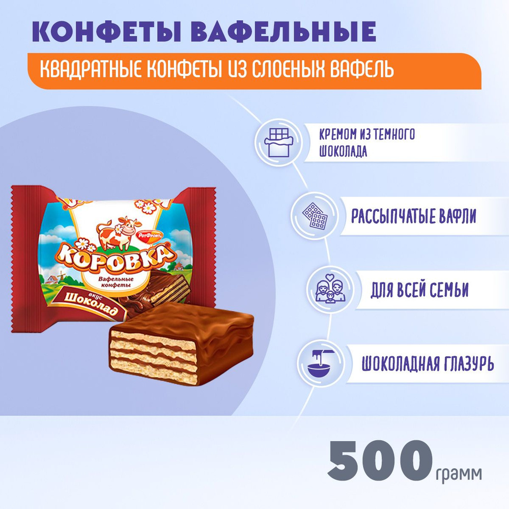 Конфеты Коровка вафельная вкус шоколад 500 грамм Рот Фронт  #1