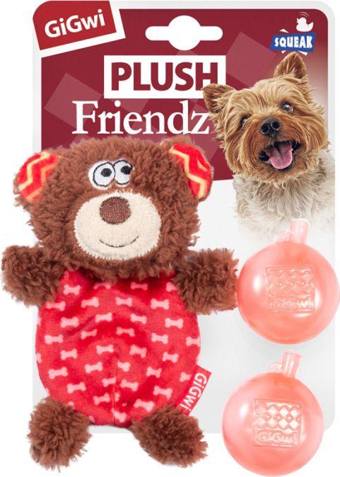 Игрушка для собак GiGwi / ГиГви Plush Friendz Мишка со сменными пищалками текстильная 13см / зоотовары #1