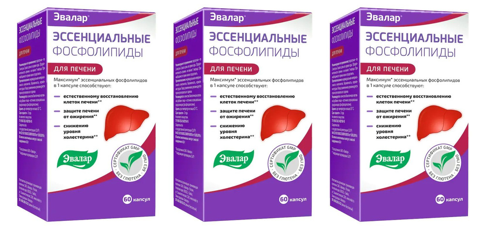 Эвалар Эссенциальные фосфолипиды для защиты печени, 60 капсул по 0,8 г х 3 упаковки  #1