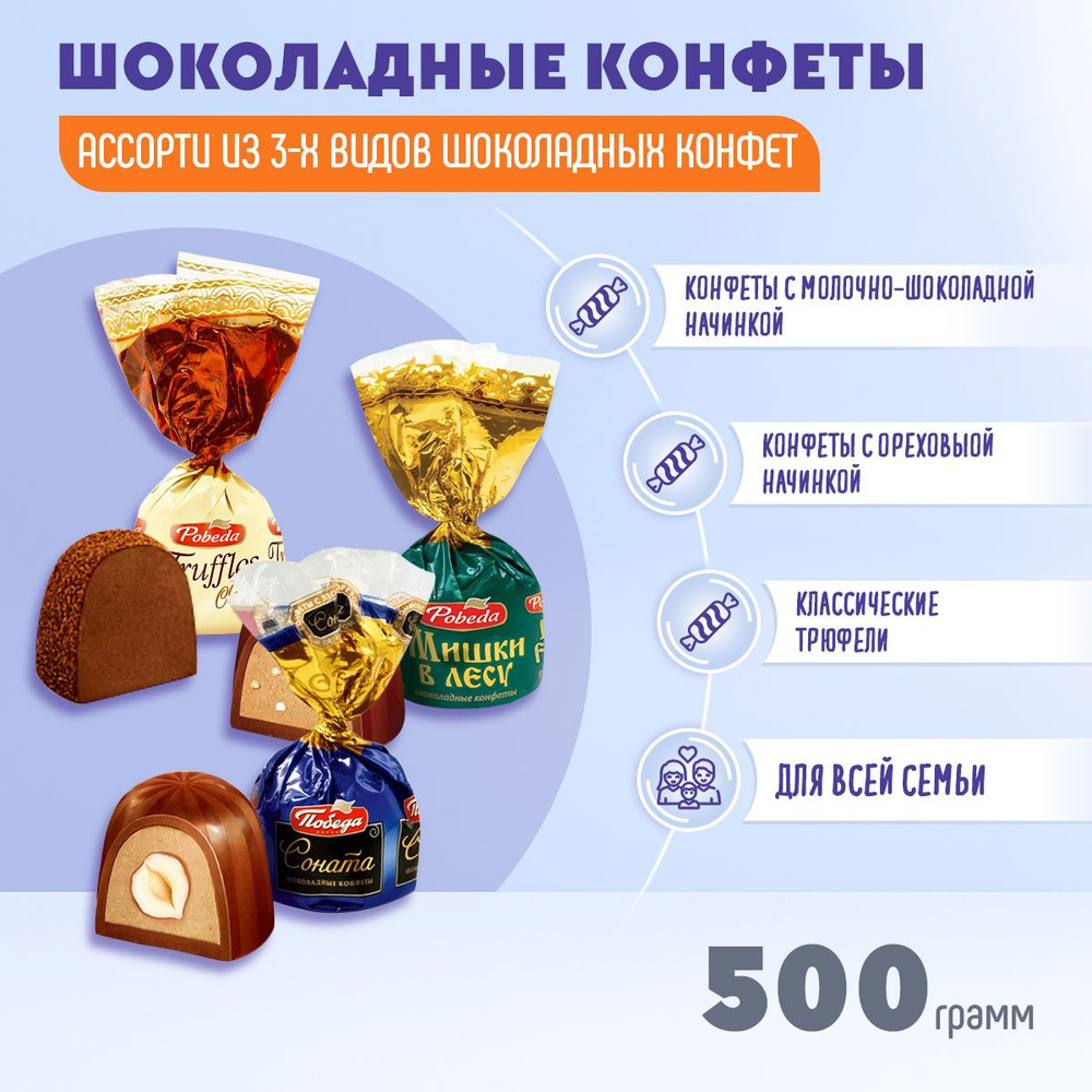 Конфеты шоколадные Микс Соната + Мишки в лесу + Трюфели классические 500 грамм / Победа  #1