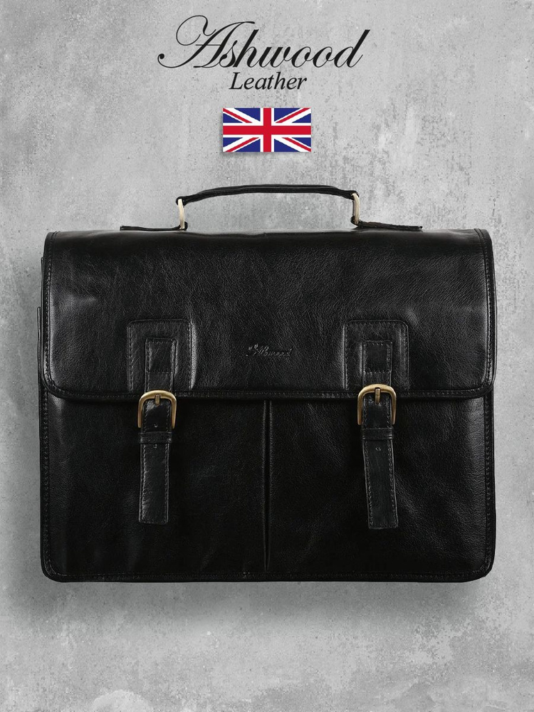 Портфель мужской кожаный Ashwood Leather Gareth Black #1