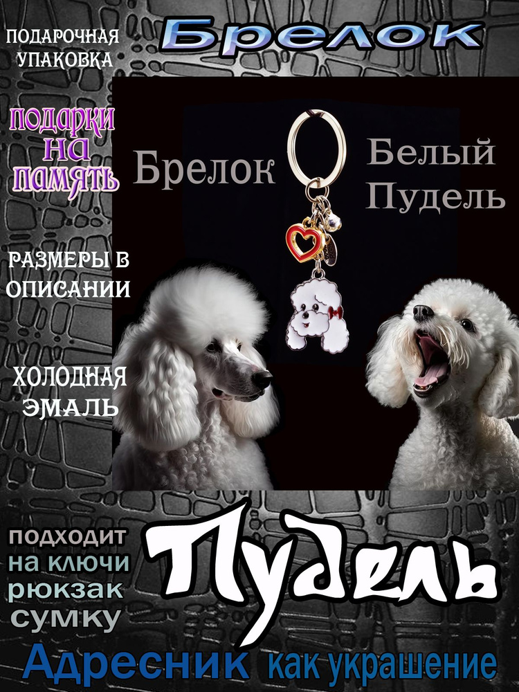 Брелок с собакой белый Пудель в подарок для ключей, рюкзака или сумки в подарок  #1