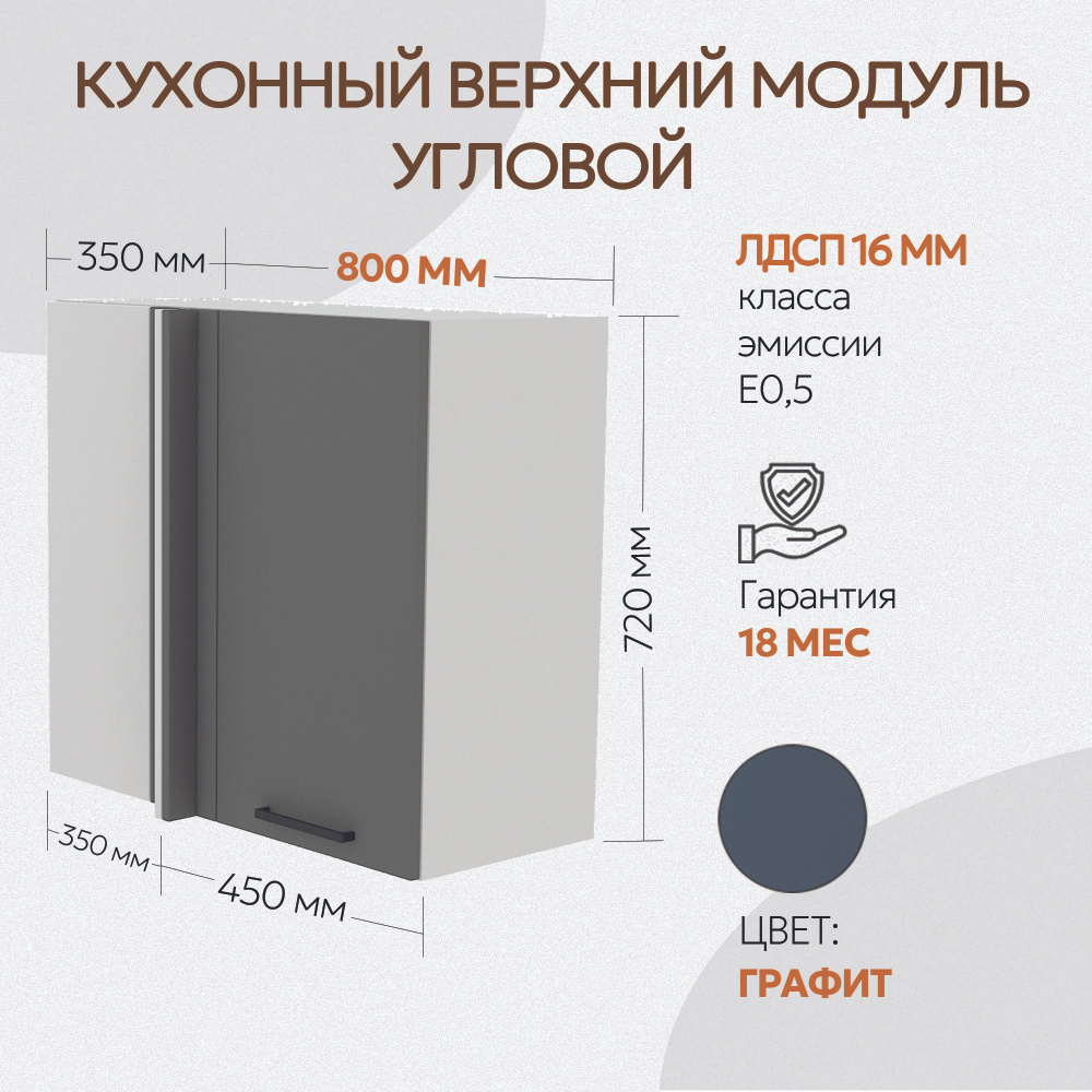 Шкаф навесной угловой 800мм ГРАФИТ распашная дверь с доводчиком  #1