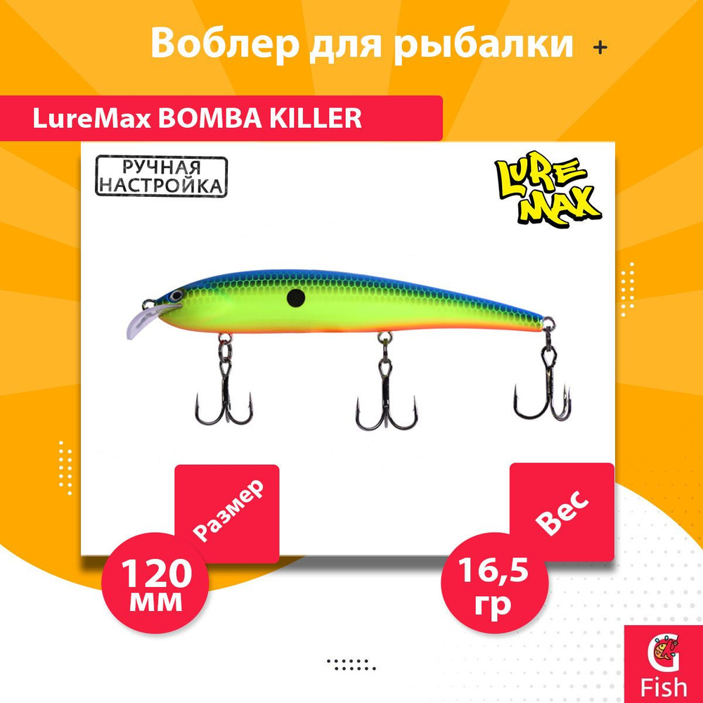 Воблер для рыбалки LureMax BOMBA KILLER 120FDR-169 16,5 г., для троллинга (судак, щука)  #1