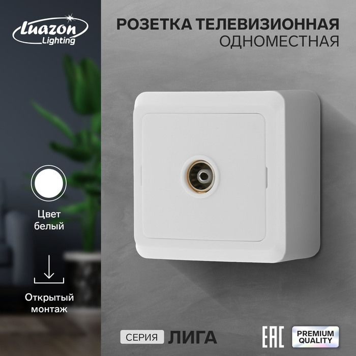 Розетка телевизионная одноместная Luazon Lighting "Лига", накладная, белая  #1