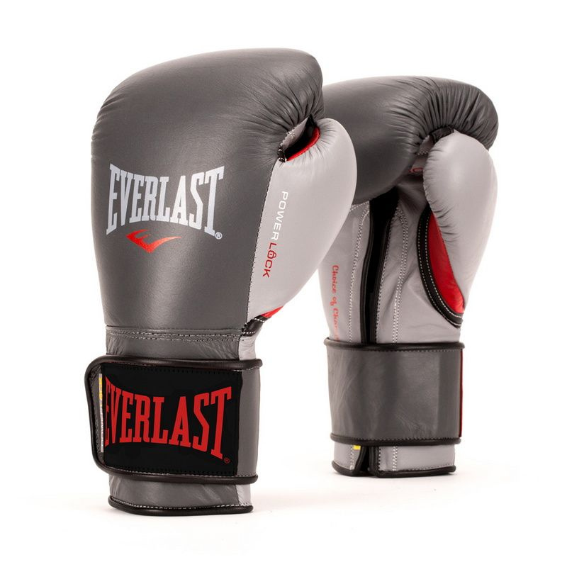 Перчатки тренировочные Everlast Powerlock_размер16 oz_серый/красный_натуральная кожа  #1