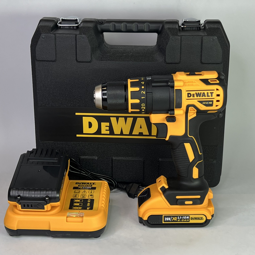 Шуруповерт + набор / Аккумуляторная дрель DeWalt 26v, От аккумулятора, 26 В, 50 Нм, 2 АКБ  #1