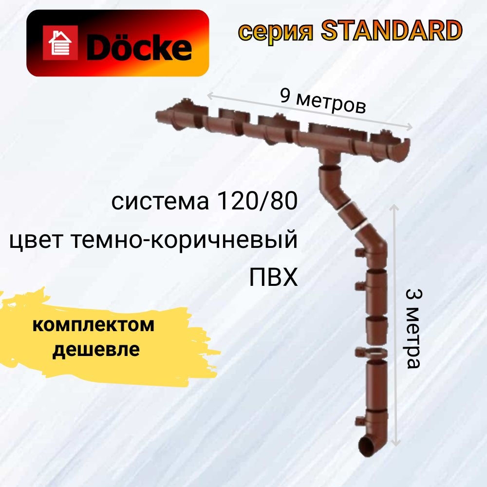 Комплект водосточной системы 9 м Деке Стандарт темно-коричневый  #1