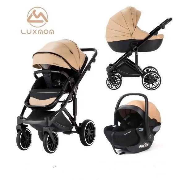 Детская коляска для новорожденных Luxmom F2 (3в1) экокожа NEW ,с регулируемой ручкой и полной комплектацией, #1