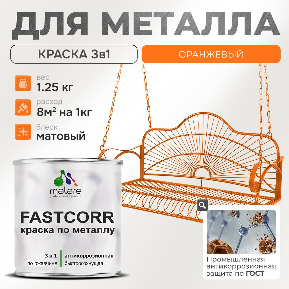 Краска для металла по ржавчине Malare FastCorr, для наружных работ износостойкая, быстросохнущая RAL #1