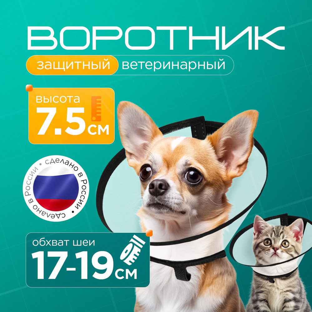 Защитный воротник ветеринарный для кошек и собак № 1, высота 7.5 см  #1