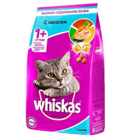 Whiskas / Сухой корм Вискас для взрослых кошек подушечки-паштет с Лососем, 1,9 кг  #1