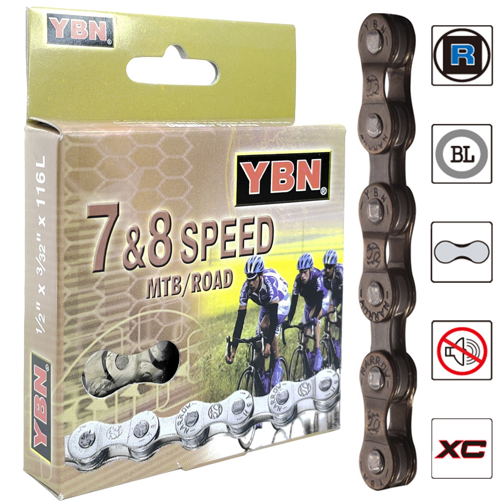 Велосипедная цепь YBN S52, 1/2"x3/32", 116 звеньев, 7/8 скоростей, соединение пин  #1