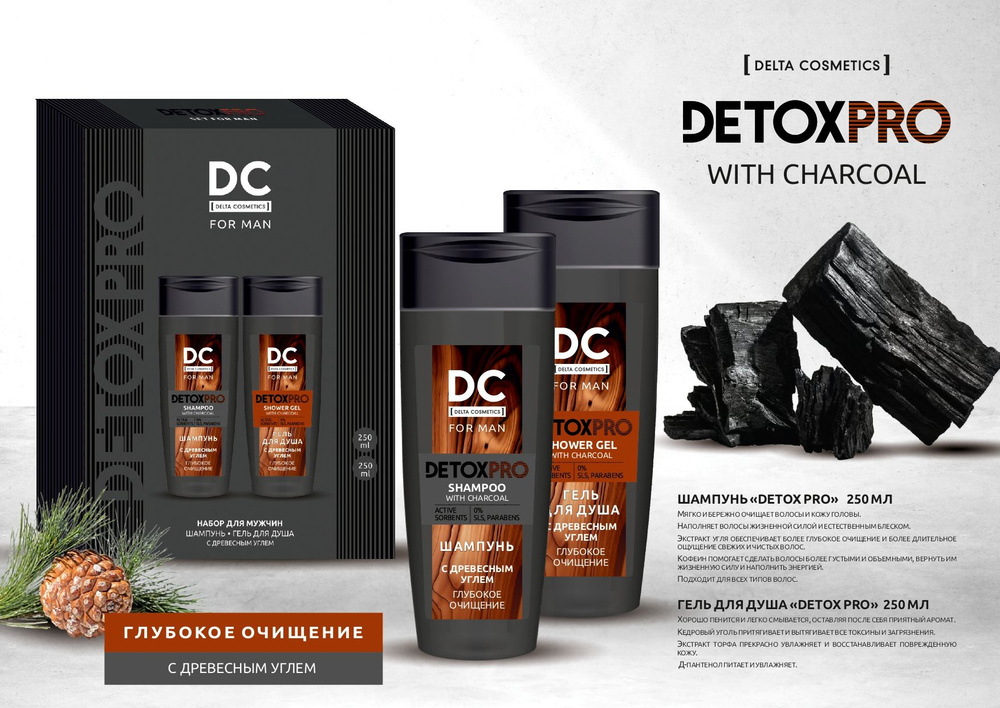 Подарочный набор для мужчин Detox Pro (гель для душа 250 мл + шампунь 250 мл). Новогодний подарочный #1