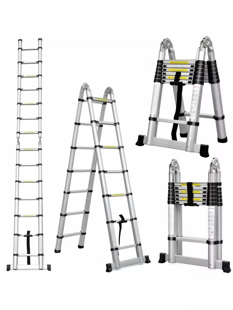 Лестница-стремянка телескопическая 6/6ступ. 1.9м-3.8м #1