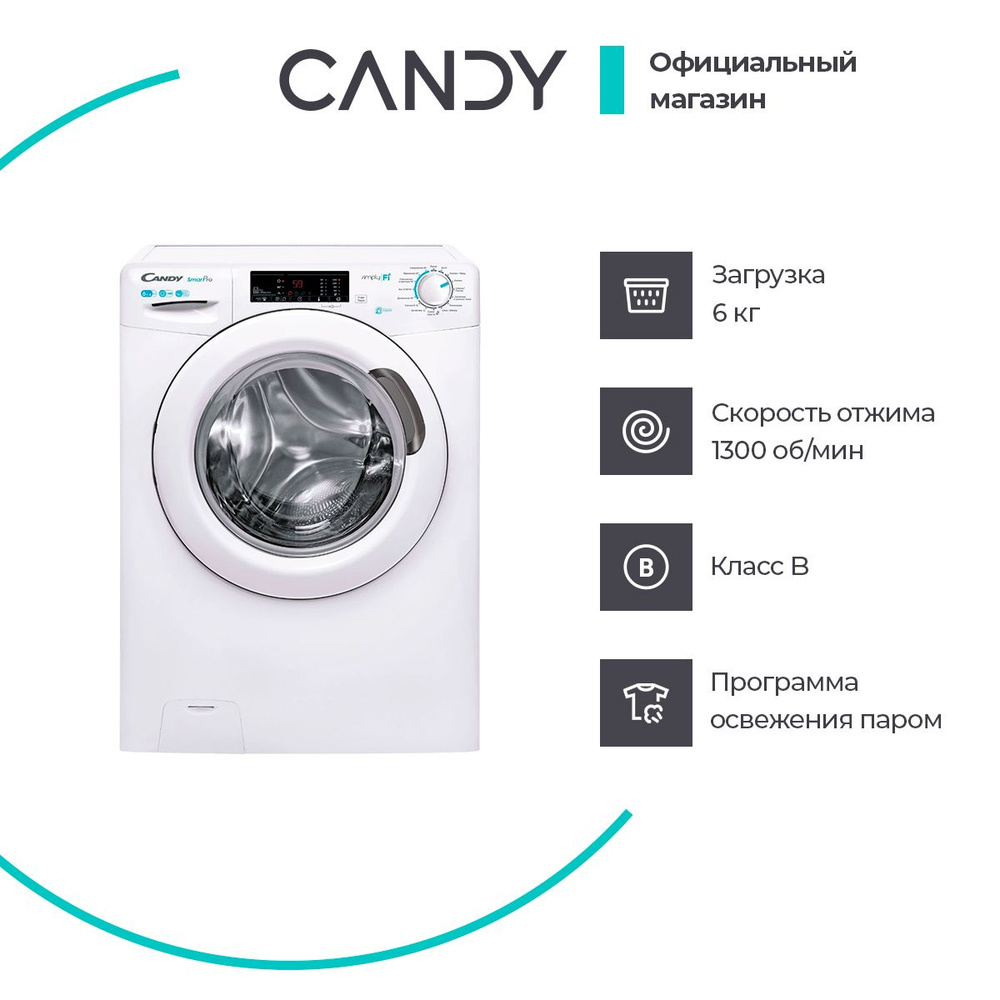 Узкая стиральная машина автомат с сушкой Candy Smart Pro CSOW4 1364T/2-07 31010546, 6 кг, 1300 об/мин, #1