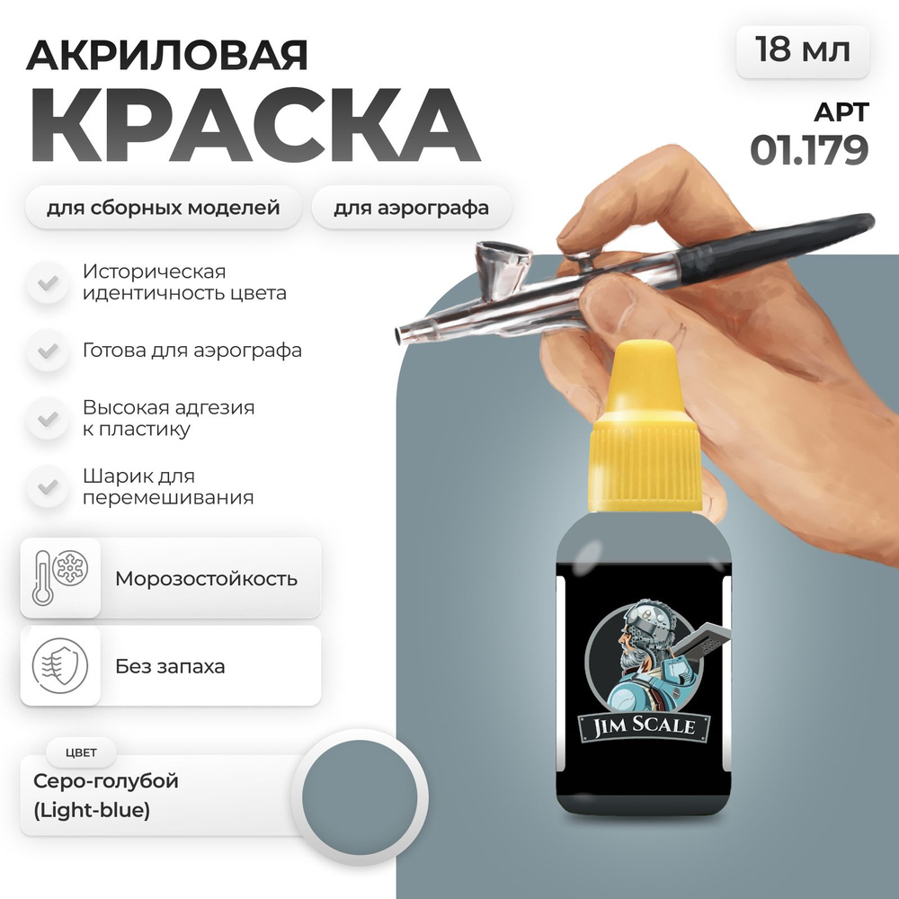 Акриловая краска для сборных моделей для аэрографа Jim Scale: Серо-голубой Light-blue (Вертолеты)  #1