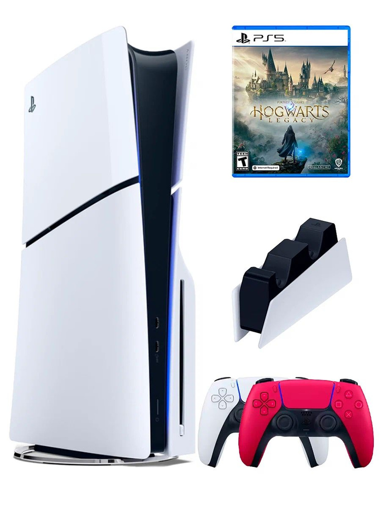 PS5 (ПС5) Игровая приставка Sony PlayStation 5 Slim +2-й геймпад(красный)+зарядное+игра Hogwarts, 1000ГБ #1