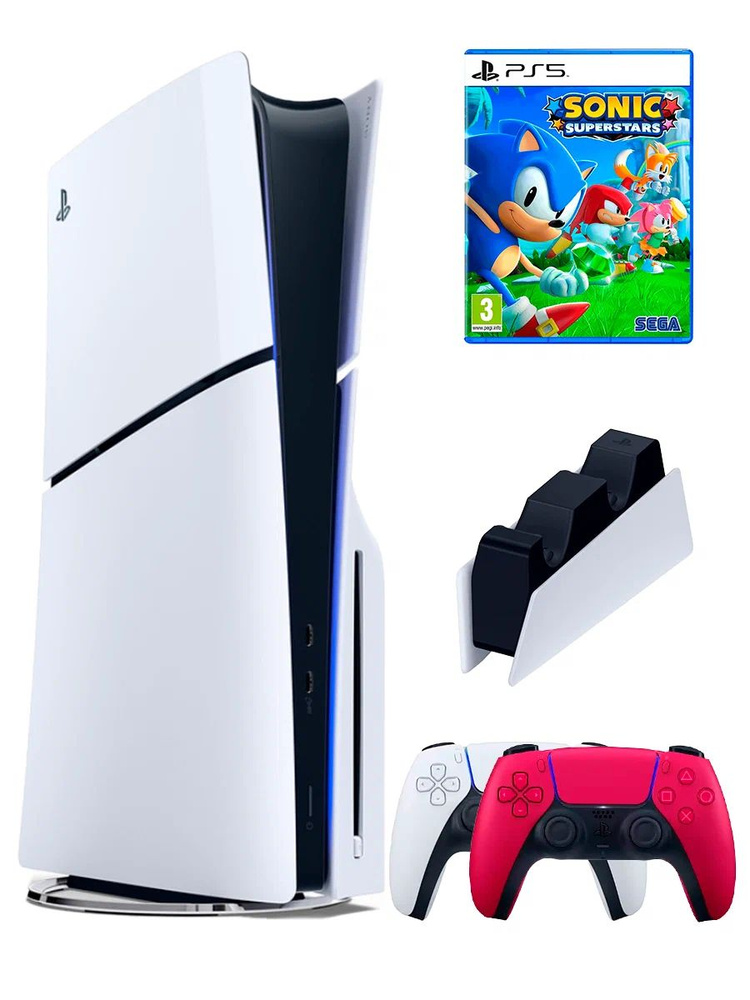 PS5 (ПС5) Игровая приставка Sony PlayStation 5 Slim +2-й геймпад(красный)+зарядное+игра Sonic, 1000ГБ #1