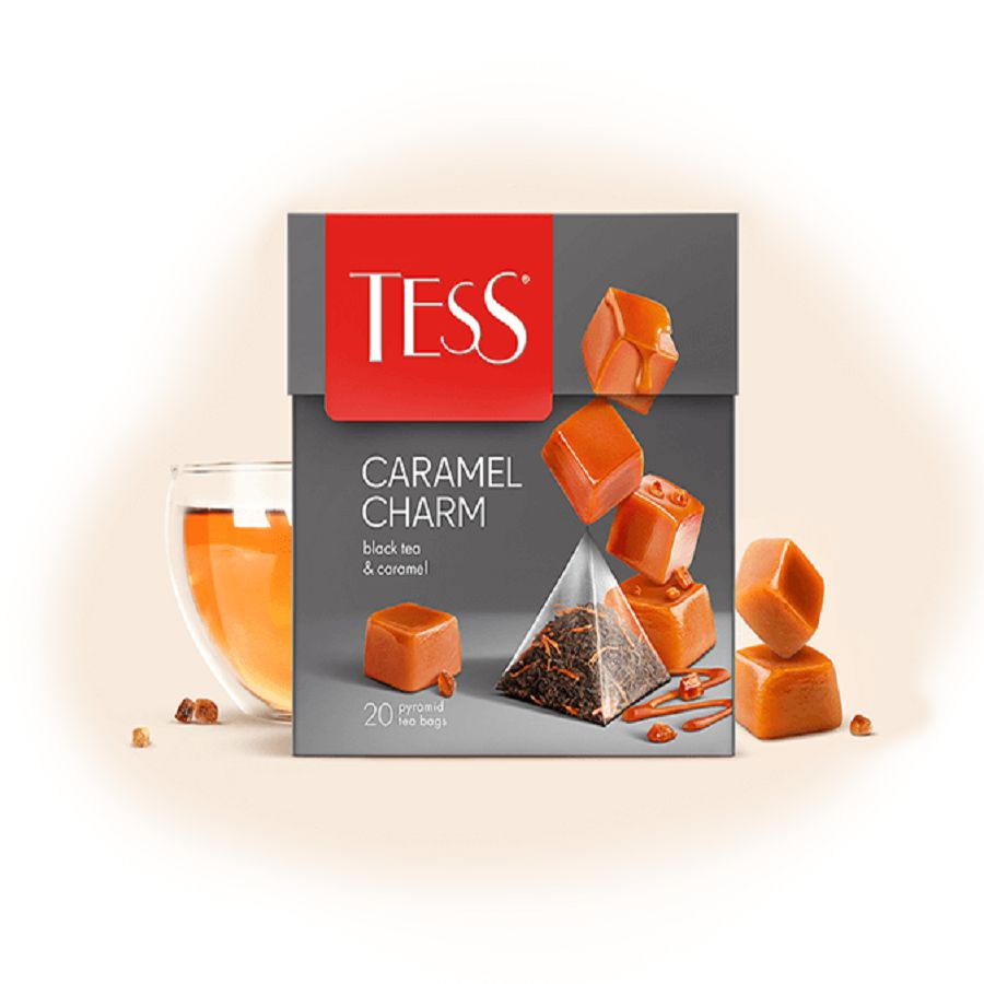 Чай в пирамидках черный Tess Caramel Charm(Карамель Шарм) 20 пак. Аромат сливок и кусочки карамели.  #1