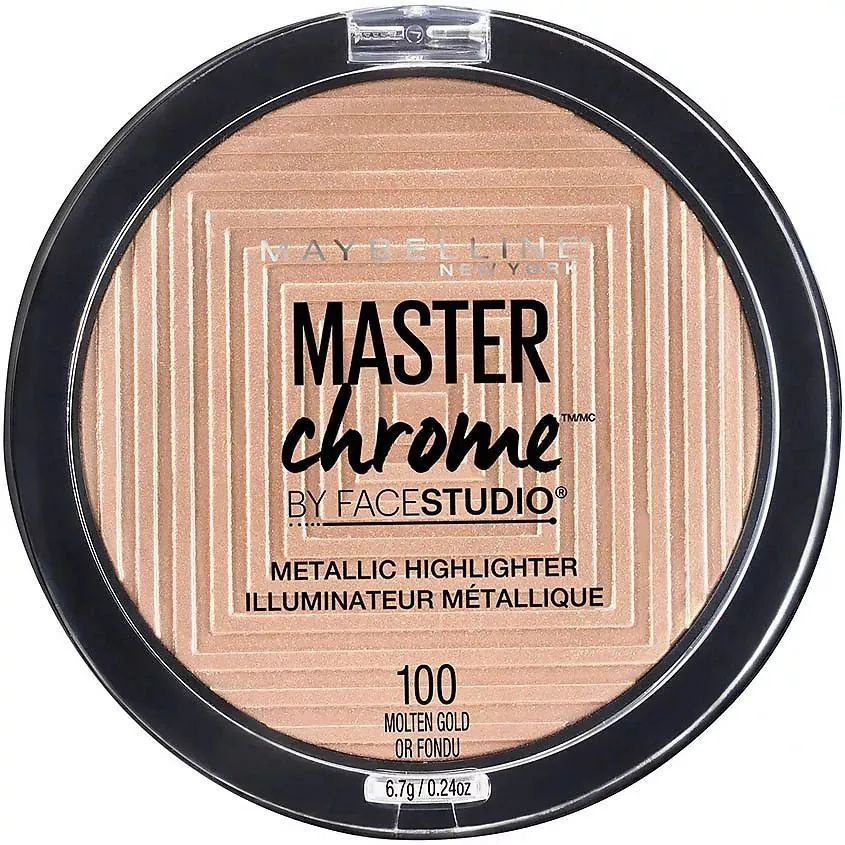 MAYBELLINE NEW YORK Пудра-хайлайтер для лица "Master Chrome" для сияния кожи, оттенок 100, Molten Gold, #1