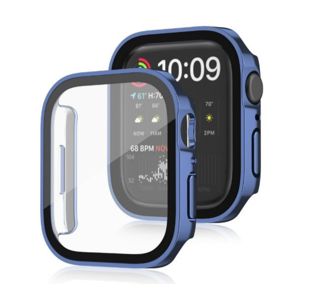 Стекло защитное с синим бампером и черной рамкой для Apple watch Series 7, 8, 9 (41 мм)  #1