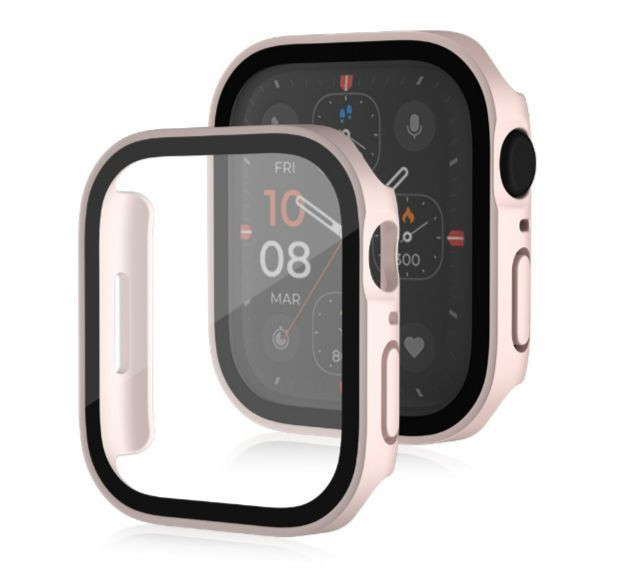 Стекло защитное с светло-розовым бампером и черной рамкой для Apple watch Series 7, 8, 9 (41 мм)  #1