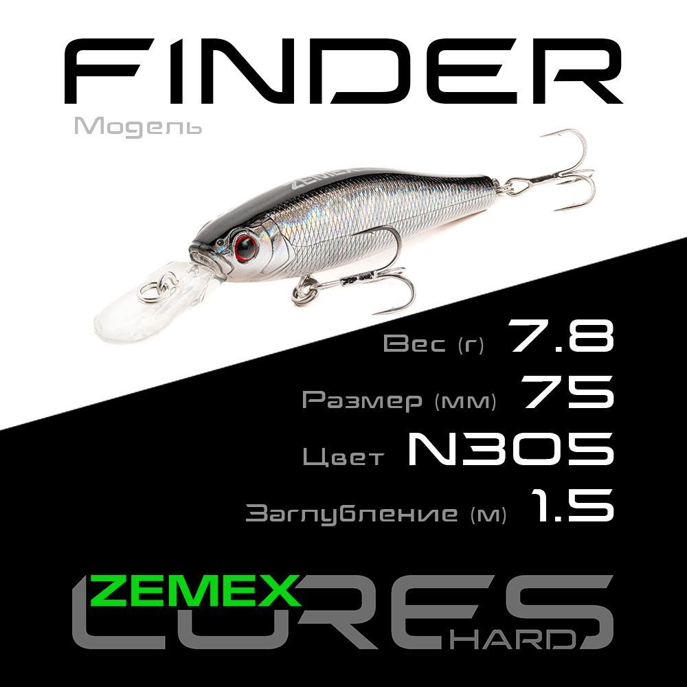 Воблер для рыбалки ZEMEX FINDER 75SP MR 7.8 g (1.5 m), цвет N305 #1