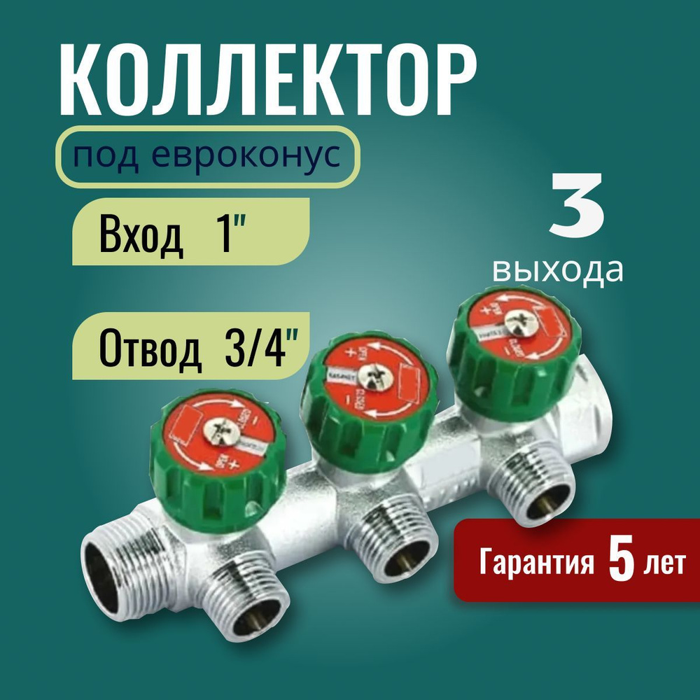 Регулирующий проходной коллектор ВР-НР 1"х3/4" с 4 отводами FK 3824 134 (EUR) + Регулирующий коллектор #1