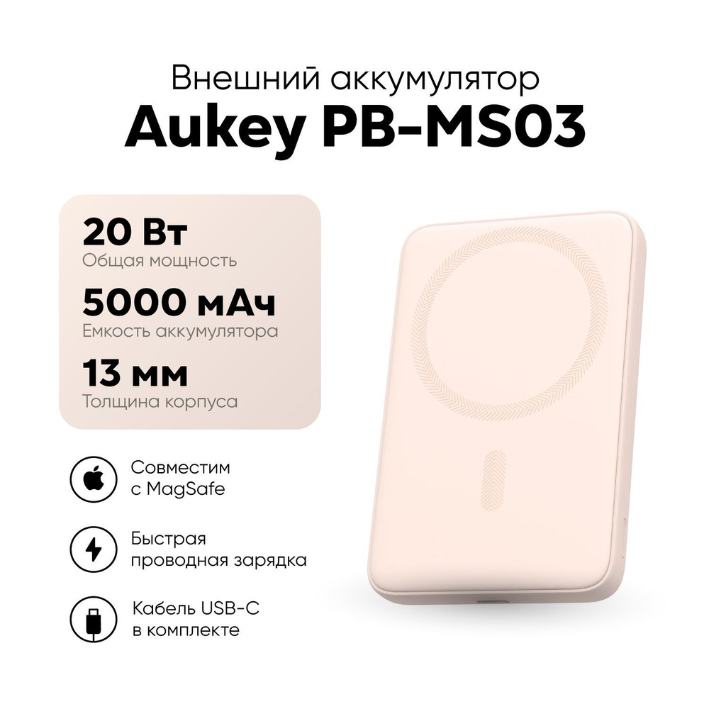 Внешний аккумулятор Aukey Magnetic 5000 mAh (PB-MS03) Pink #1