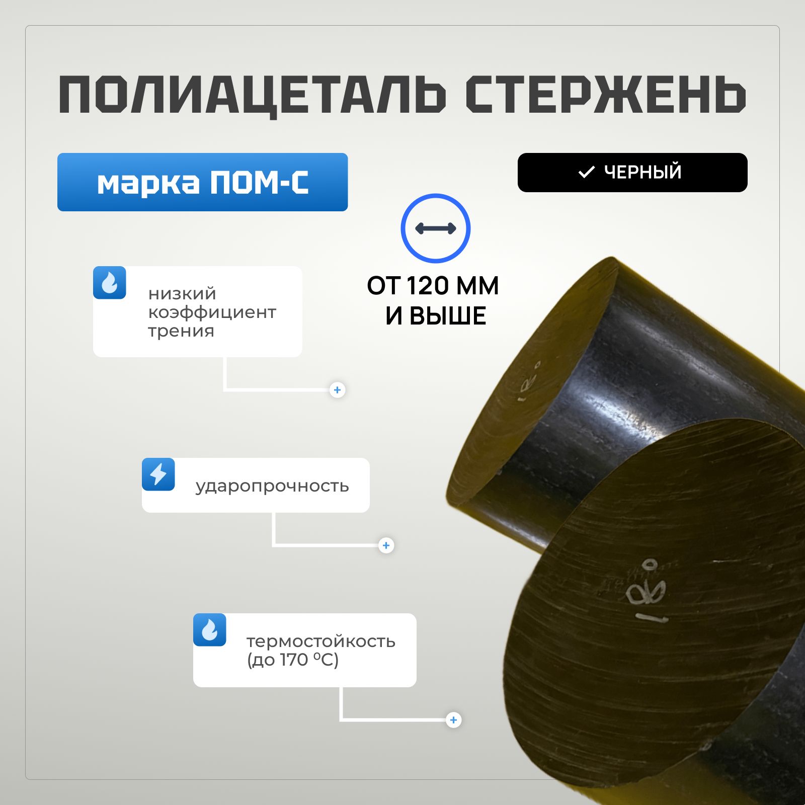 Полиацетальстерженьчерныйd80,L80.МаркаПОМ-C.