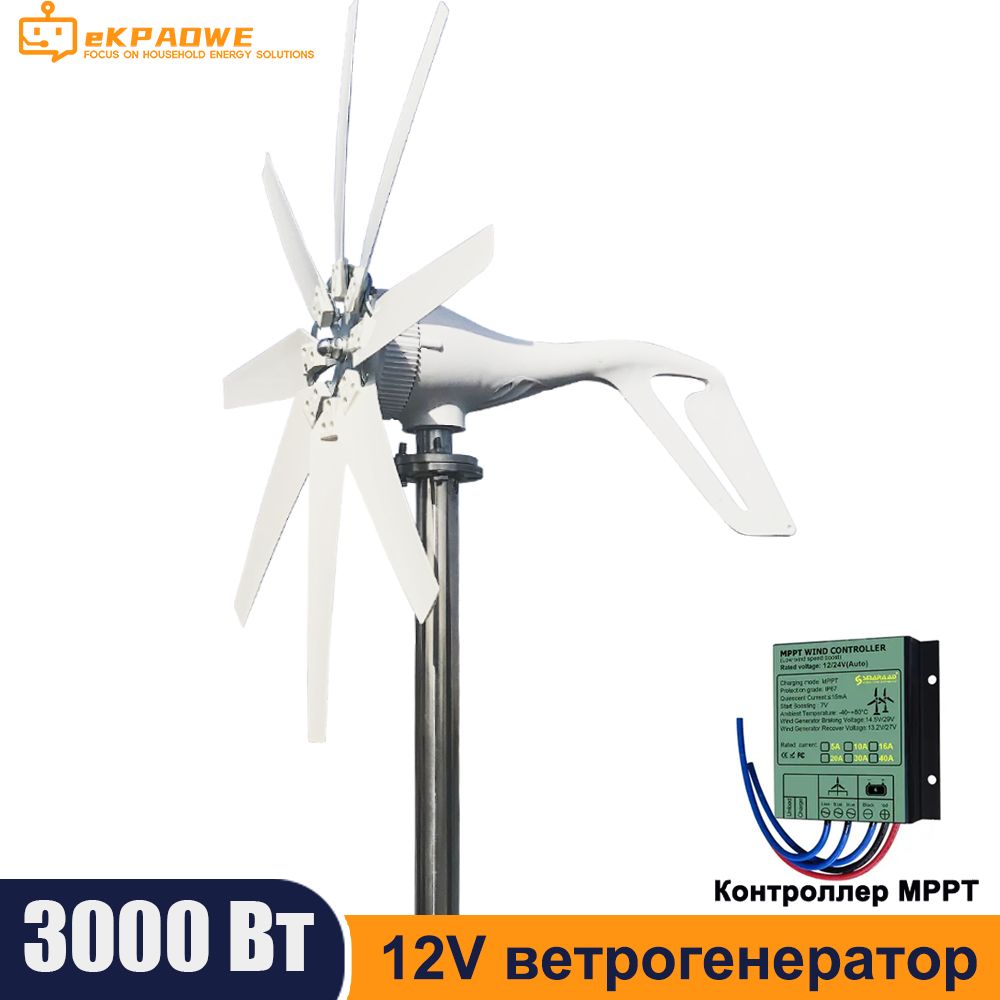 ВетрогенератормощностьюбелыйсконтроллеромMPPT3000Вт12В