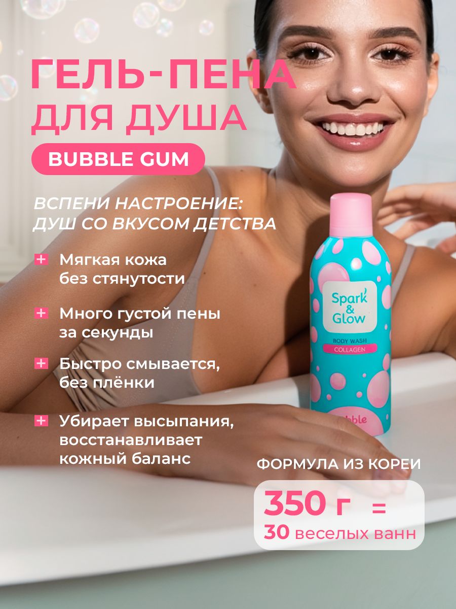 Spark&GlowГель-пенадлядушасароматом"баблгам"BubbleGumBodyWash350мл.