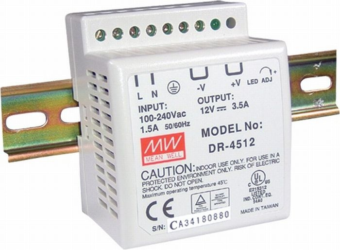 Mean Well DR-4512, 12В, 3.5А, 42Вт Блок питания на DIN-рейку - купить с ...