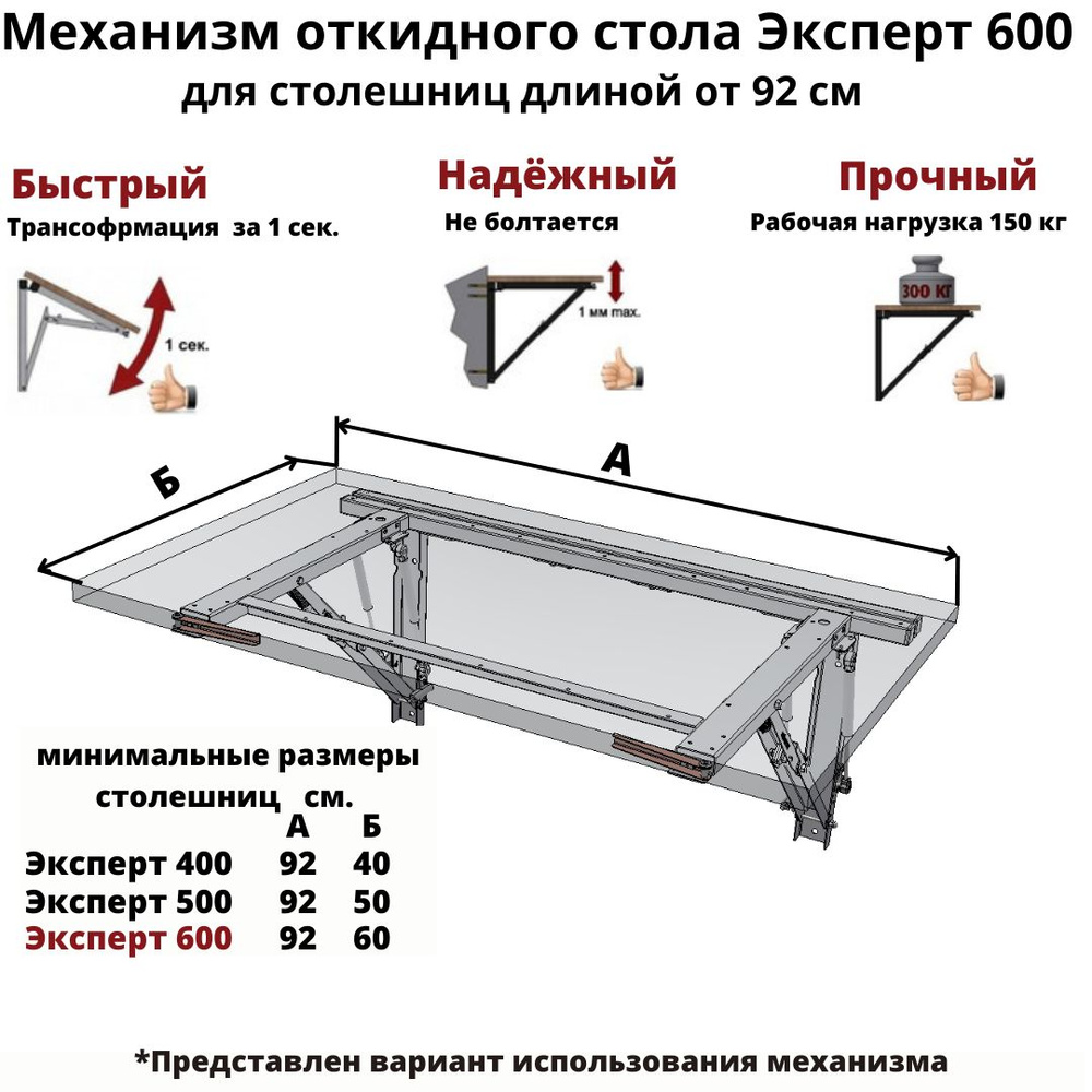 Кронштейн откидного стола Эксперт комфорт 600_900 белый для столешниц размером 950х600 и более.  #1