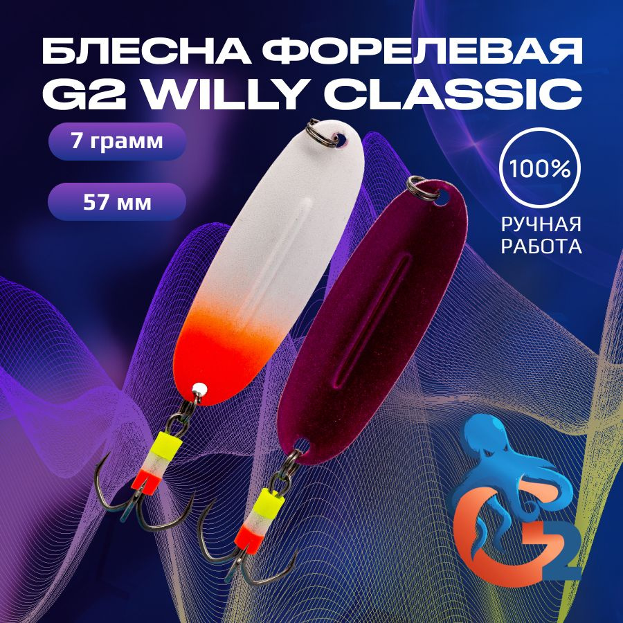 Зимние блесны ручной работы на форель G2 Willy 7.0 гр, 57 мм, UV#09 / Товары для рыбалки / Блесна Вильямс #1